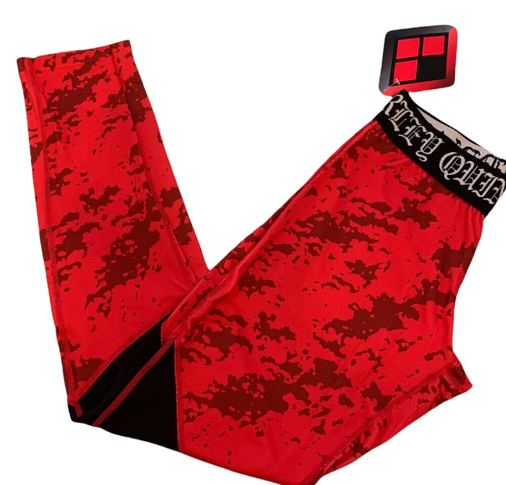 Small DC Bioworld Harley Quinn Womens New Red Leggings 29" Inseam